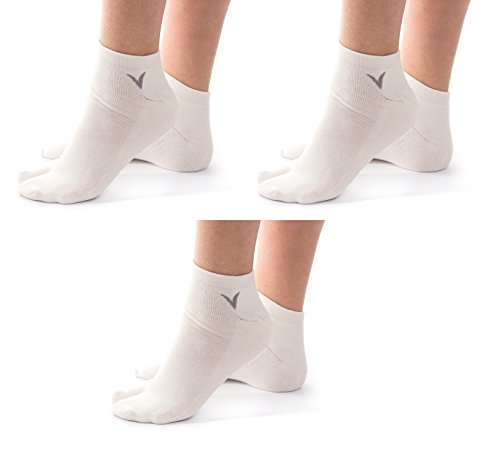 V-Toe Socks 3 Pairs Combo - Athletic Flip Flop Tabi Socks Sports Or Casual Wear - White Ankle