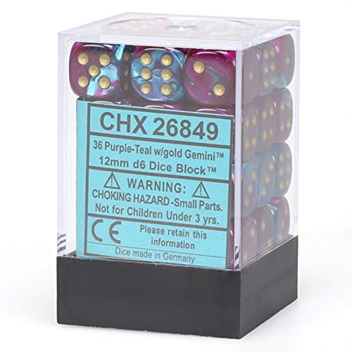 Chessex CHX26849 Dice - Gemini: 36D6 Purple/Teal/Gold