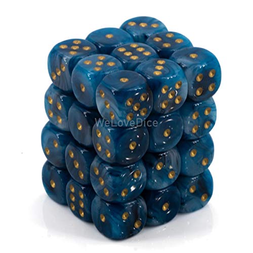 Chessex Phantom Teal/Gold 12mm d6 Dice Block (36 Dice)