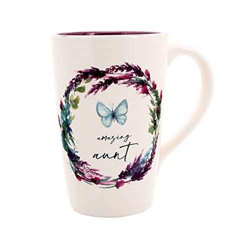 Pavilion - Amazing Aunt 17-ounce Cup, Floral Pattern Coffee Mug, Butterfly Coffee Cup, Spring Summer Kitchen Ideas, Aunt Gifts Microwave & Dishwasher Safe, 1 Count, Cream