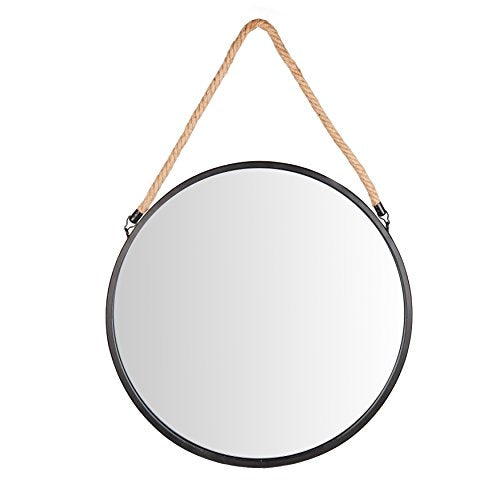 Danya B. SE001 Framed 20" Decorative Round Black Metal Circle Wall Mirror with Hanging Rope ‚Äö√Ñ√¨ Rustic Mirror, Hanging Mirror