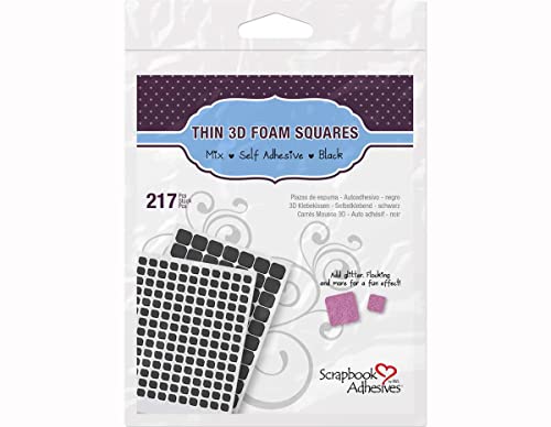 Scrapbook Adhesives by 3L Permanent Thin Pre-Cut 3D Foam Squares, Mixed Variety, 217/pk, Black (1617),01617