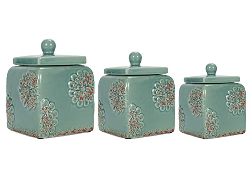 Drew DeRose Floral Blue 10, 9, 8 inch Ceramic Food Storage Canisters Set of 3 38993