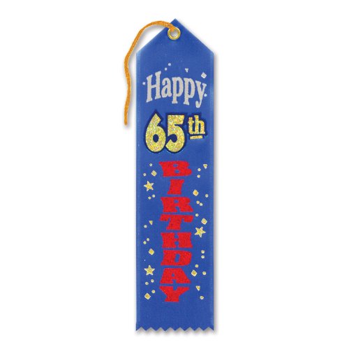Beistle Blue 65th Birthday Fabric Award Ribbon - 1pc