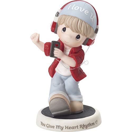Precious Moments Boy Listening to Music 192010 You Give My Heart Rhythm Bisque Porcelain Figurine, Multi