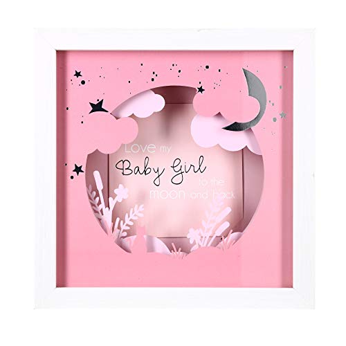 Pavilion Gift Company Love My Baby Girl to The Moon and Back 7.75 Inch Shadow Box with 4x4 Inch Replaceable Picture Frame, Pink