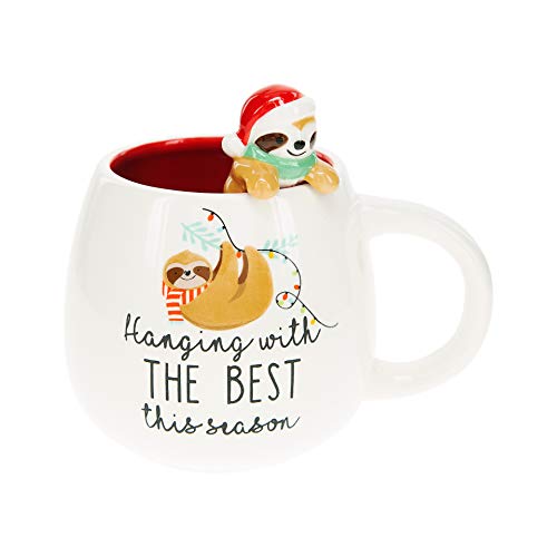 Pavilion Gift Company Hanging With The Best This Season & Sloth 15.5 Oz Unique Shaped Large Coffee Cup Mug For The Holidays Or Winter, White