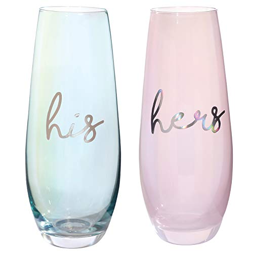 Creative Brands Slant Collections - Set of 2 Stemless Champagne Glasses, 10-Ounce, His / Hers