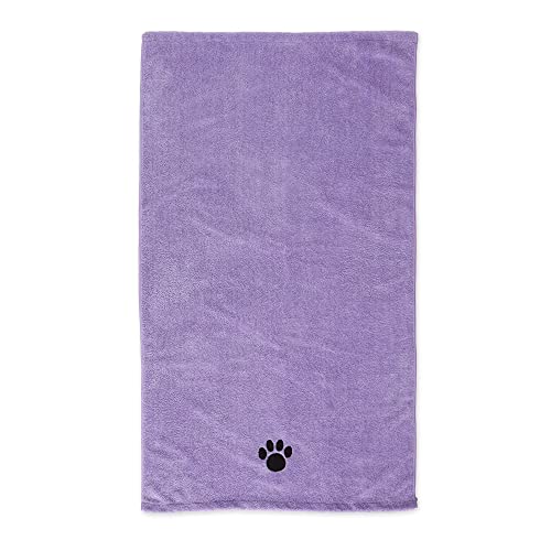 DII Design Bone Dry Embroidered Pet Grooming Towel Collection, Absorbent Microfiber X-Large, 41x23.5, Lavender