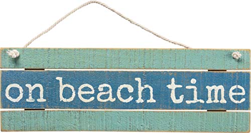Primitives by Kathy 102977 Slat Wood Hanging Sign, 12 x 4-Inches, On Beach Time