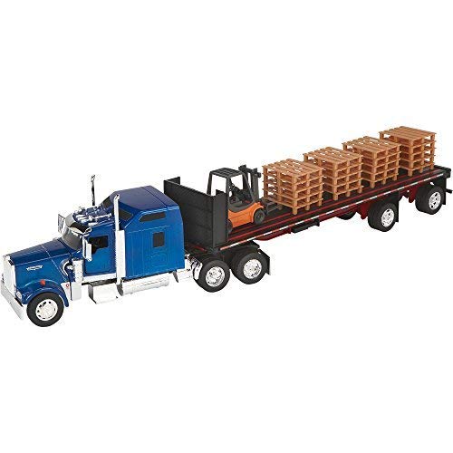 New Ray Toys Die-Cast Truck Replica - Kenworth W900 Flatbed with Forklift, 1:32 Scale, Model