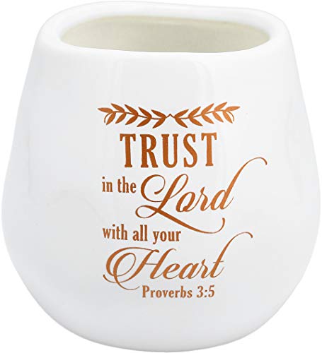 Pavilion - Trust In The Lord With All Your Heart Proverbs 3:5 - 8 Oz 100% Soy Wax Candle With Cotton Wick In Stoneware Vessel - Fresh Cotton Serenity Scent