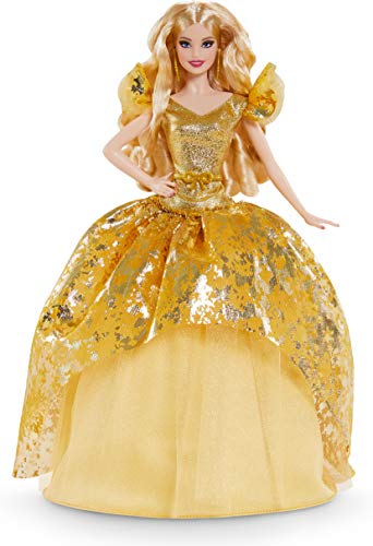 Mattel Barbie Signature 2020 Holiday Doll (12-inch Blonde Long Hair) in Golden Gown, with Doll Stand and Certificate of Authenticity, Gift for 6 Year Olds and Up