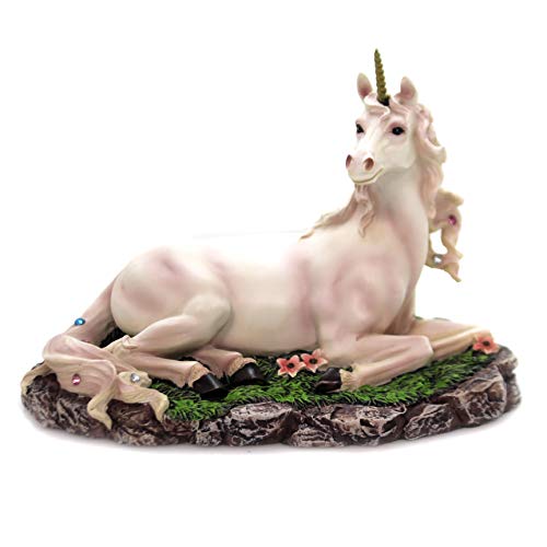 Pacific Trading 7.5 Inch White Magical Unicorn Statue Figurine with Flowers