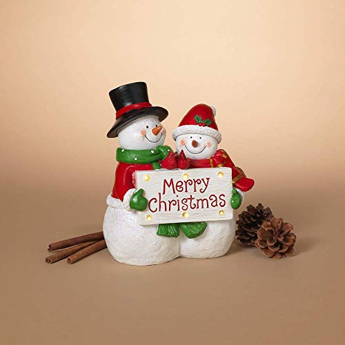 Gerson 2596950 Battery Operated Lighted Resin Snowmen with Merry Christmas Sign 8.8" H