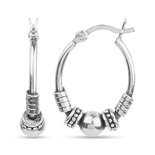 LeCalla Sterling Silver Jewelry Hollow Hoop Balinese Earrings for Girl Women