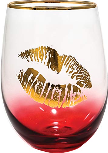 Spoontiques 21718 Kiss Lips Stemless Glass, 20 ounces, Red