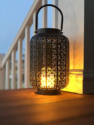 Boston Warehouse 52070 Torchier Indoor/Outdoor Metal Lantern with LED Simulated Fire Base, 7.6" x 12", Black