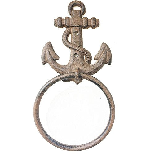 Comfy Hour Antique and Vintage Ocean Collection Cast Iron Solid Anchor Towel Ring, Aged Old Fashioned - for Hanging Towel, Wash Cloth and Etc