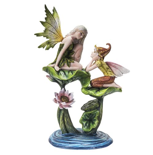 Pacific Trading Giftware Spring Lotus Fairy with Elf on Lily Pads Statue 10‚Äù Tall