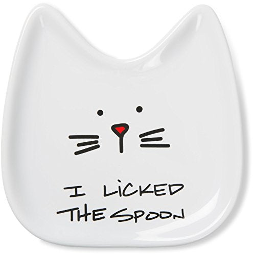 Pavilion Gift Company Blobby Cat, Cat Spoon Rest"I Licked the Spoon", 5", White