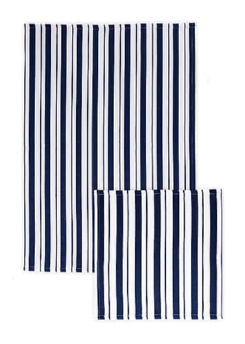 MUkitchen Basket Weave Stripe Ink Blue Towel