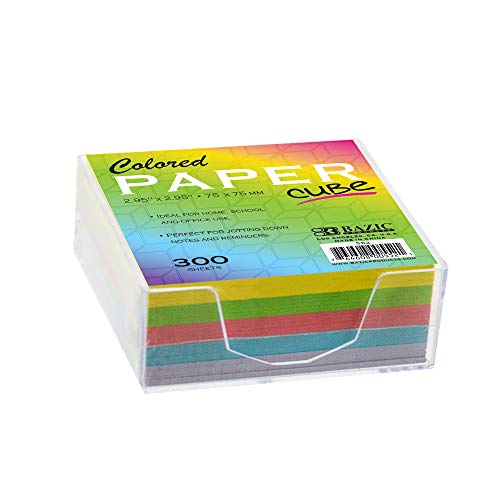 BAZIC 3" X 3" 300 Count Color Paper Cube w/Durable Tray, Mini Memo Papers Pads, Note Paper for Taking Notes Reminders Work Desk (Non Sticky), Assorted Colors, 1-Pack