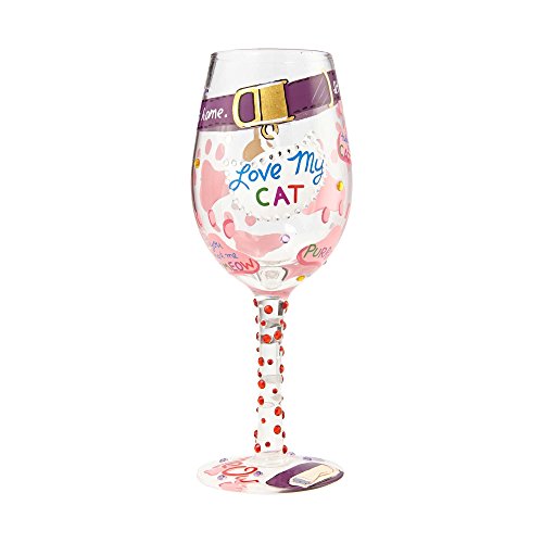 Enesco Designs by Lolita Hand-painted Artisan, 15 oz. Wine Glass Love My Cat, Multicolor