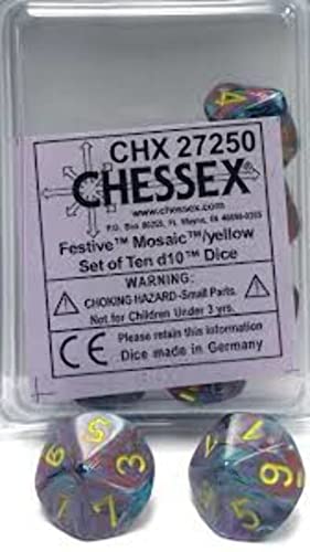 Chessex d10 Mosaic w/Yellow (10)