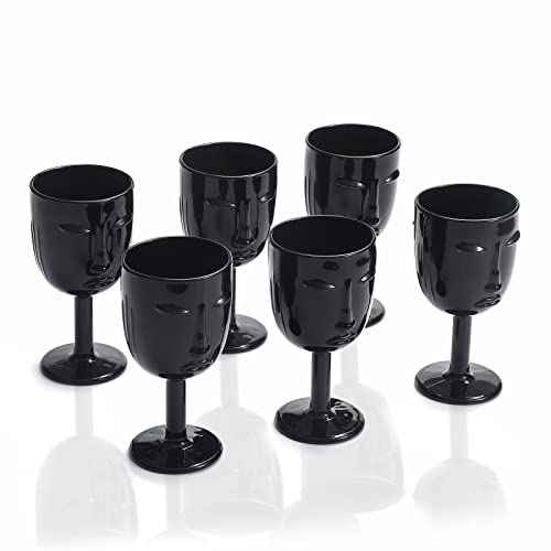 EVEREST GLOBAL Black Human Face Glass Goblet set of 6 9.13OZ for Pool Parties Outdoors Receptions Weddings Halloween Decoration Unique Fashion Special