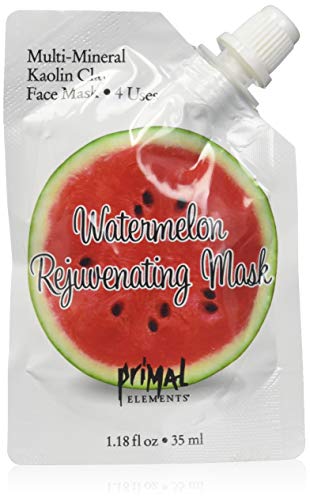 Primal Elements Face Mask, Clay Mud Facial Treatment, Reduce Pores & Treat Blackheads, Multi-Use Package, 1.18 oz - Watermelon Rejuvenating