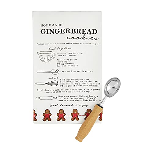 Mud Pie Christmas Cookie Baking Towel and Scoop Kit, Gingerbread, Towel 26" x 16.5", Scoop 7"