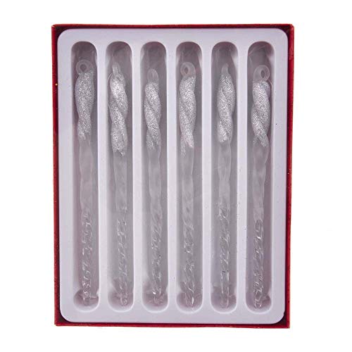 Kurt Adler Adler 6-Inch Twisted Frosted Silver Glitter Icicles, 6 Piece Set Ornaments, Multi, 6 Count