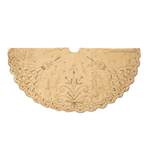 Kurt Adler 48-Inch Gold Treeskirt with Handwork Details
