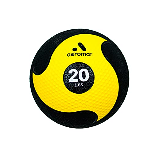 AGM Group AEROMAT Deluxe Medicine Ball - 10.8" Diameter - 20 lb - Black/Yellow - Intended for Upper Body/Core Strength Training