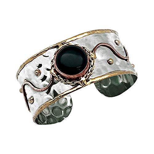 Anju Black Onyx Cuff Bracelet for Women, Stainless Steel, Brass and Copper