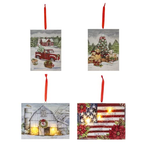 Ganz MX185481 LED Light Up Heartland's Wall Decor Canvas, 7.88-inch Height, Canvas and MDF, Set of 4