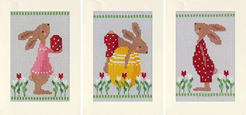 Vervaco Counted Cross Stitch Greeting Card Kit 4.2"X6" 3/Pk-Easter Rabbits (14 Count) -V0196171