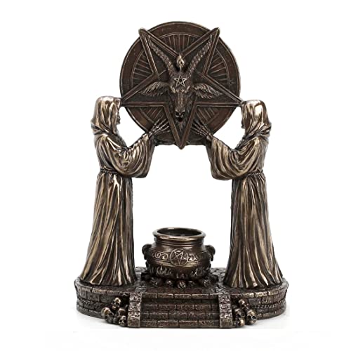Unicorn Studio Veronese Design 7 1/4" Sigil of Baphomet Occult Altar Backflow Incense Burner Resin Sculpture Bronze Finish