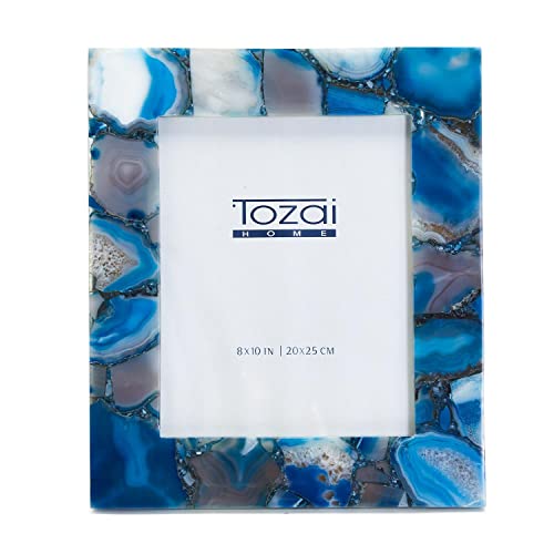 Two's Company Tozai Blue Agate 8" x 10" Photo Frame in Gift Box Out Of The Blues fissures are natural characteristics -Genuine Natural Agate