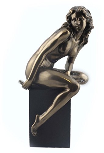 Unicorn Studio 7.13 Inch Leaning Nude Female on Plinth Figurine, Bronze Color