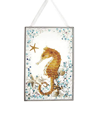 Giftcraft 667013 Glass Rectangular Seashell Hanging Ornament, 6-inc Height