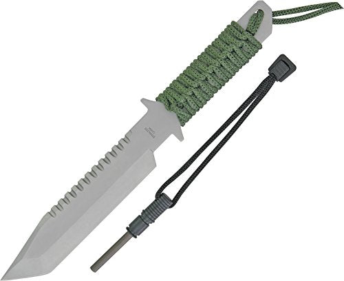 Master Cutlery Survivor HK-106280 Fixed Blade Outdoor Knife, Tanto Blade, Green Cord-Wrapped Handle, 11-Inch Overall
