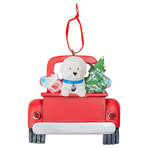 Kurt Adler A1940BF Bichon Frise in Back of Truck Ornament for Personalization, 5-inch High, Resin
