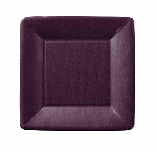 Boston International Ideal Home Range IHR Square Disposable Dessert Paper Plates, 7-Inches, Classic Linen Aubergine