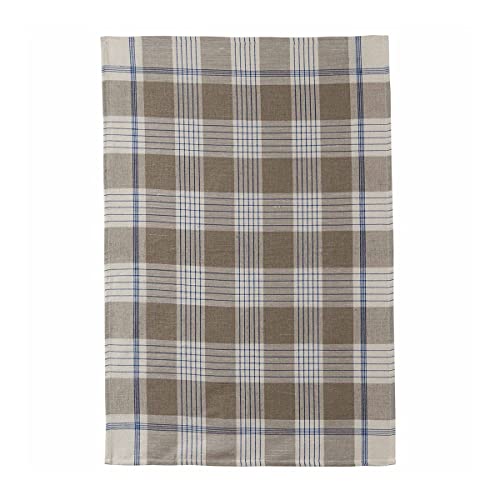 Coucke French Cotton and Linen Towel, Bistrot Blue Plaid, 20-Inches by 30-Inches, Blue