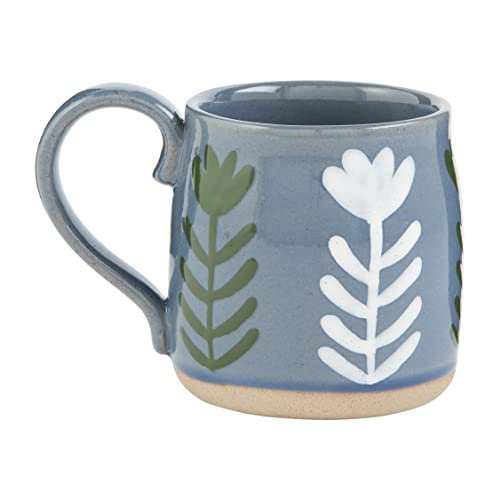 Mud Pie Stoneware Coffee Mug, 15-ounces, Blue Floral