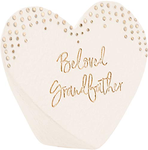 Pavilion Gift Company Beloved Grandfather - Mini 3-Inch Resin Memorial Heart for Gravestone, Gold