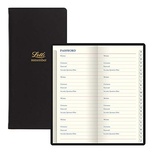 Rediform Letts Icon Slim Pocket Password Book, Cream Paper, 160 Pages, 5.75 x 2.75 x 0.375 Inches, Black (B090130)