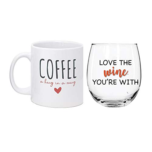 Myxx 2-Piece Gift Set, Coffee a Hug in a Mug and Love the Wine Your with